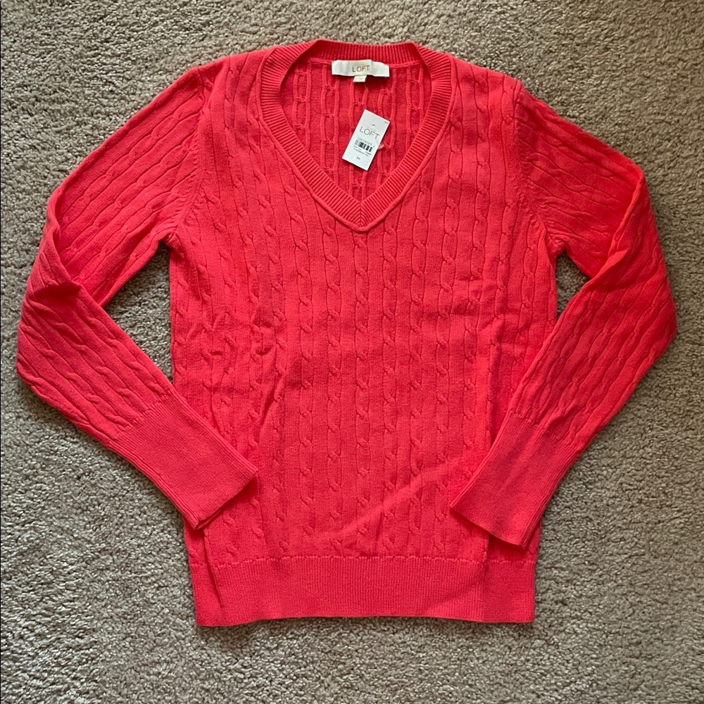 LOFT Women’s Cable Knit V-Neck Sweater